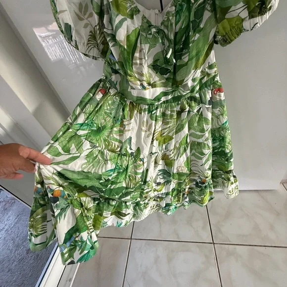 ANTONIO MELANI Green Tropical Puff-Sleeve Mini Dress - Picture 7 of 10